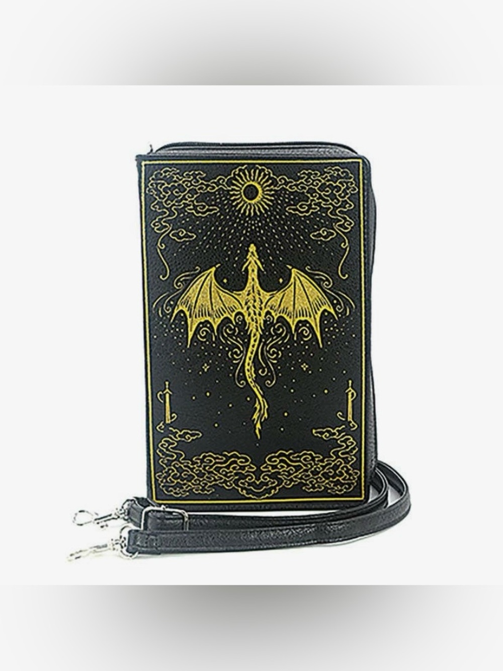 Black & Gold Dragon Crossbody Phone Bag - Unbranded
